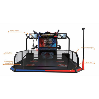 মধ্যবয়সী এইচটিসি ভিভ হেডসেট সহ 2 জন খেলোয়াড় 9 ডি ভিআর শুটিং সিমুলেটর ulator