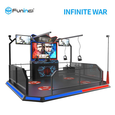 মধ্যবয়সী এইচটিসি ভিভ হেডসেট সহ 2 জন খেলোয়াড় 9 ডি ভিআর শুটিং সিমুলেটর ulator