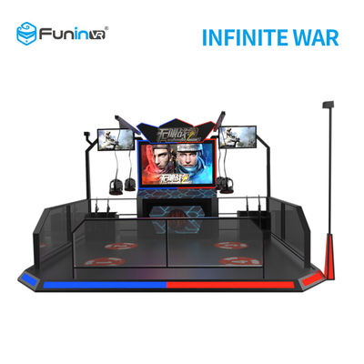 মধ্যবয়সী এইচটিসি ভিভ হেডসেট সহ 2 জন খেলোয়াড় 9 ডি ভিআর শুটিং সিমুলেটর ulator