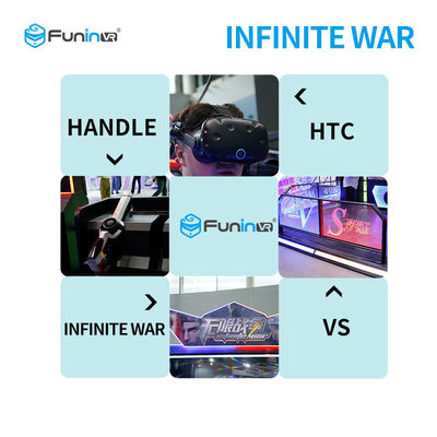 মধ্যবয়সী এইচটিসি ভিভ হেডসেট সহ 2 জন খেলোয়াড় 9 ডি ভিআর শুটিং সিমুলেটর ulator